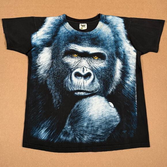 Vintage Silverback Gorilla Ape All Over Print Wildlife Animal 90s Graphic Shirt - Picture 1 of 6
